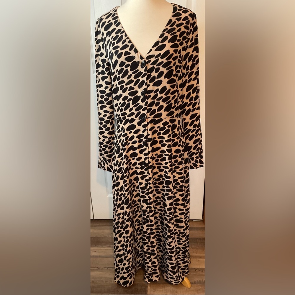 Loft Tan Black Maxi Button Down‎ Dress 8 Tall New